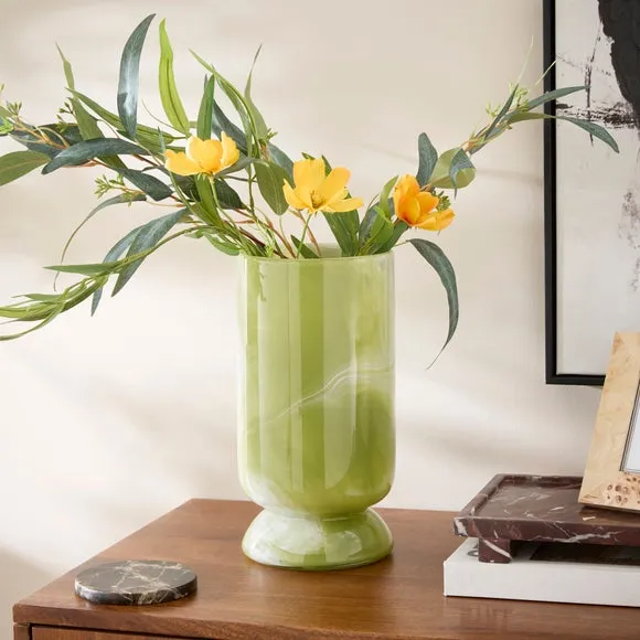 Green Marbled Glass Hurricane Vase