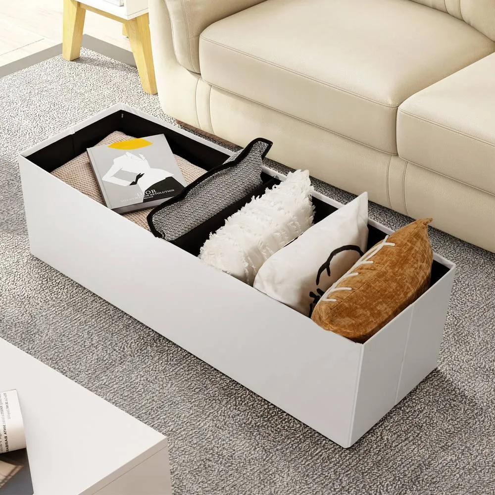 Costway Foldable Storage Ottoman Bench Large Storage Chest with Divider in White 3