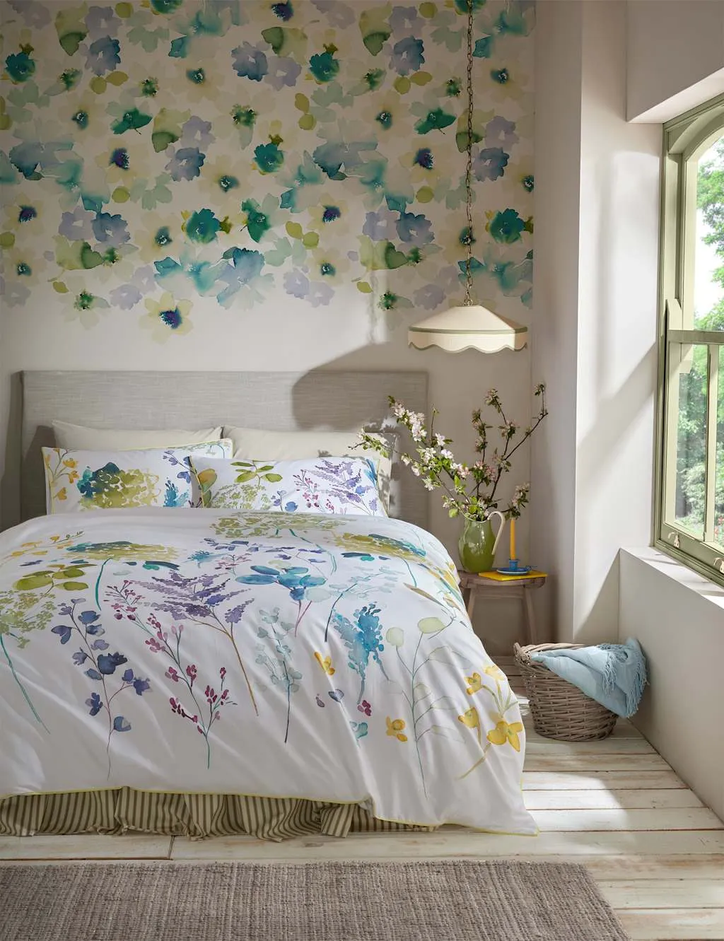 Bluebellgray Pure Cotton Sateen Botanical Bedding Set White Mix