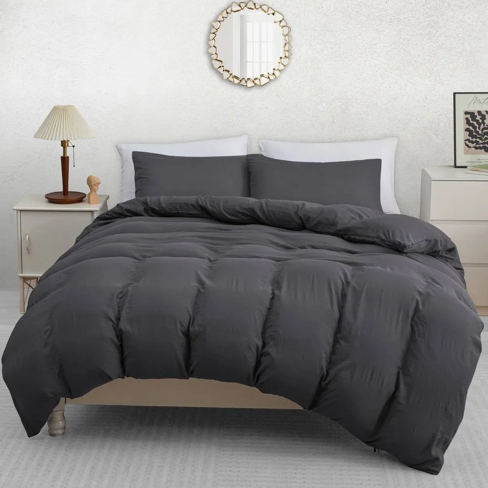 Pamposh Pre Washed Microfibre Duvet Cover Set King Size Ultra Soft Quilt Covers in Grey