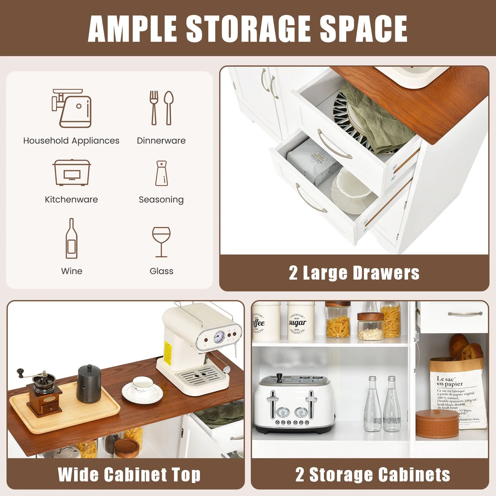 Costway Buffet Cabinet Kitchen Modern Storage Cabinet with Adjustable Shelf 4