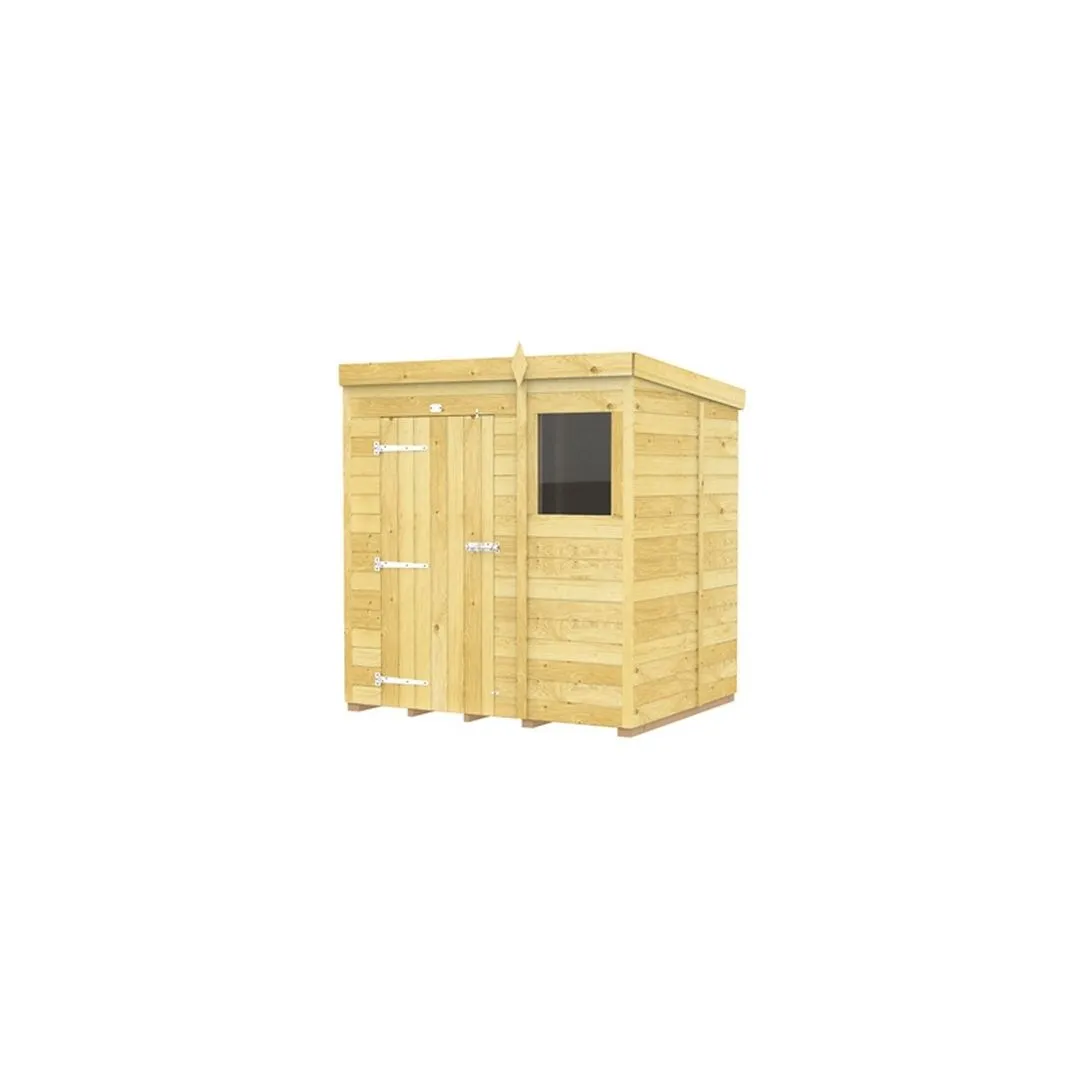 Buttercup Farm 6 x 5 Feet Pent Shed - Single Door W/ Windows - L147 x W185 x H201 cm in Brown 2