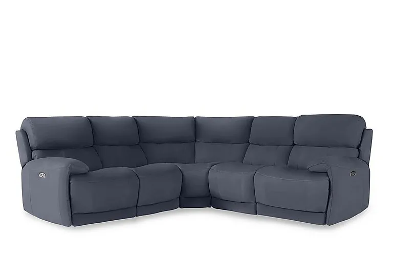 Link Leather Large Power Recliner Corner Sofa with Power Headrests - BV Ocean Blue