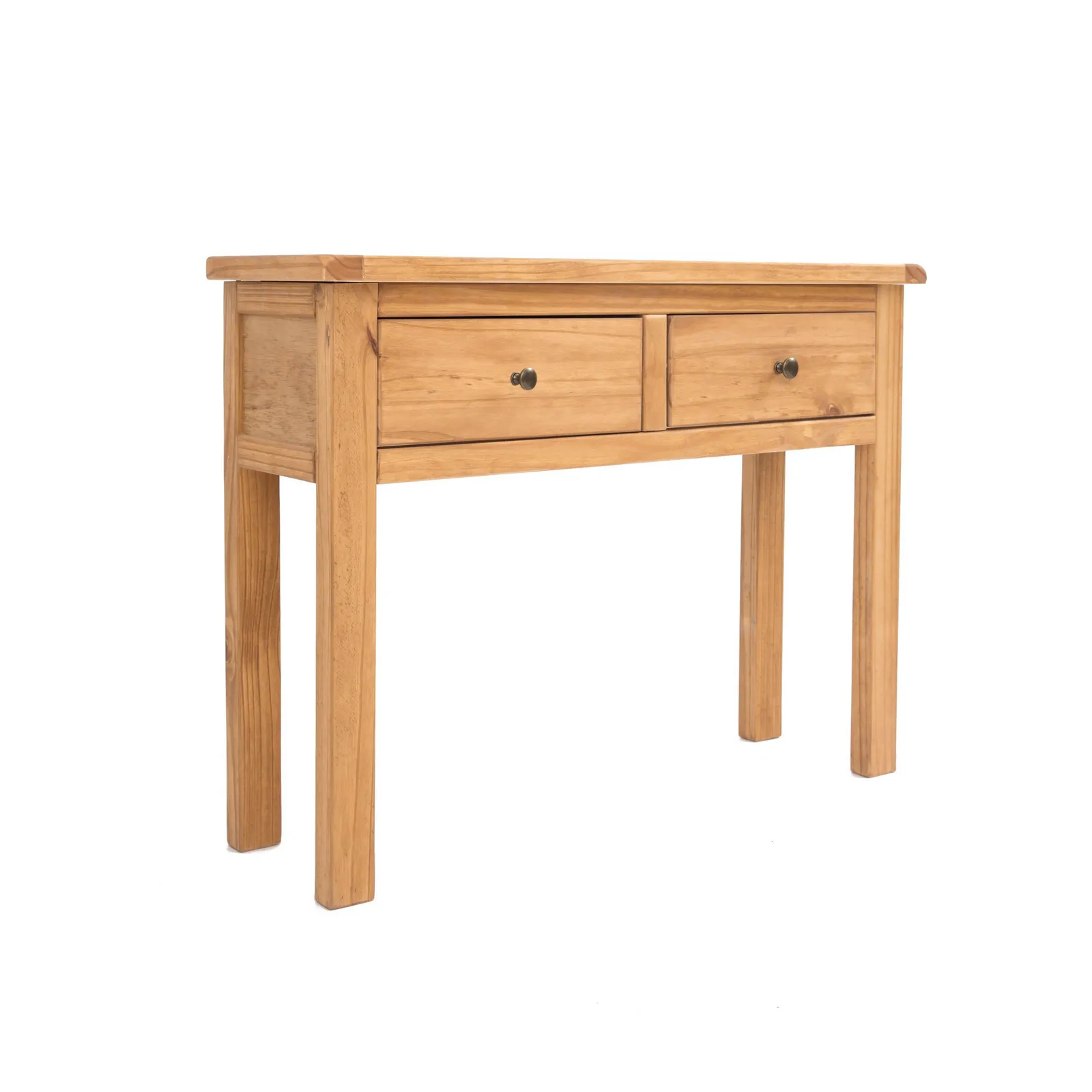 Cabinet Bits Lugo Waxed 2 Drawer Console Table Brass Knob in Light Brown 2