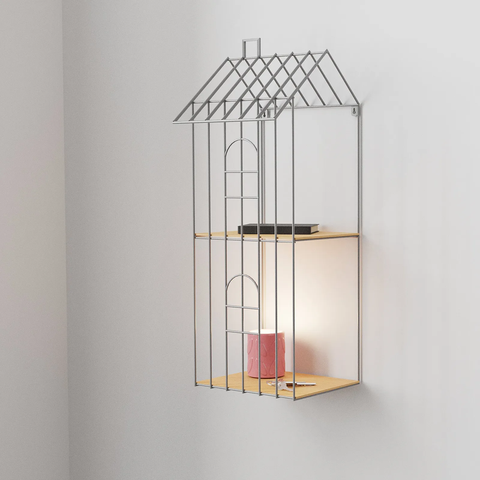 House Shaped Grey Metal Shelf Grey