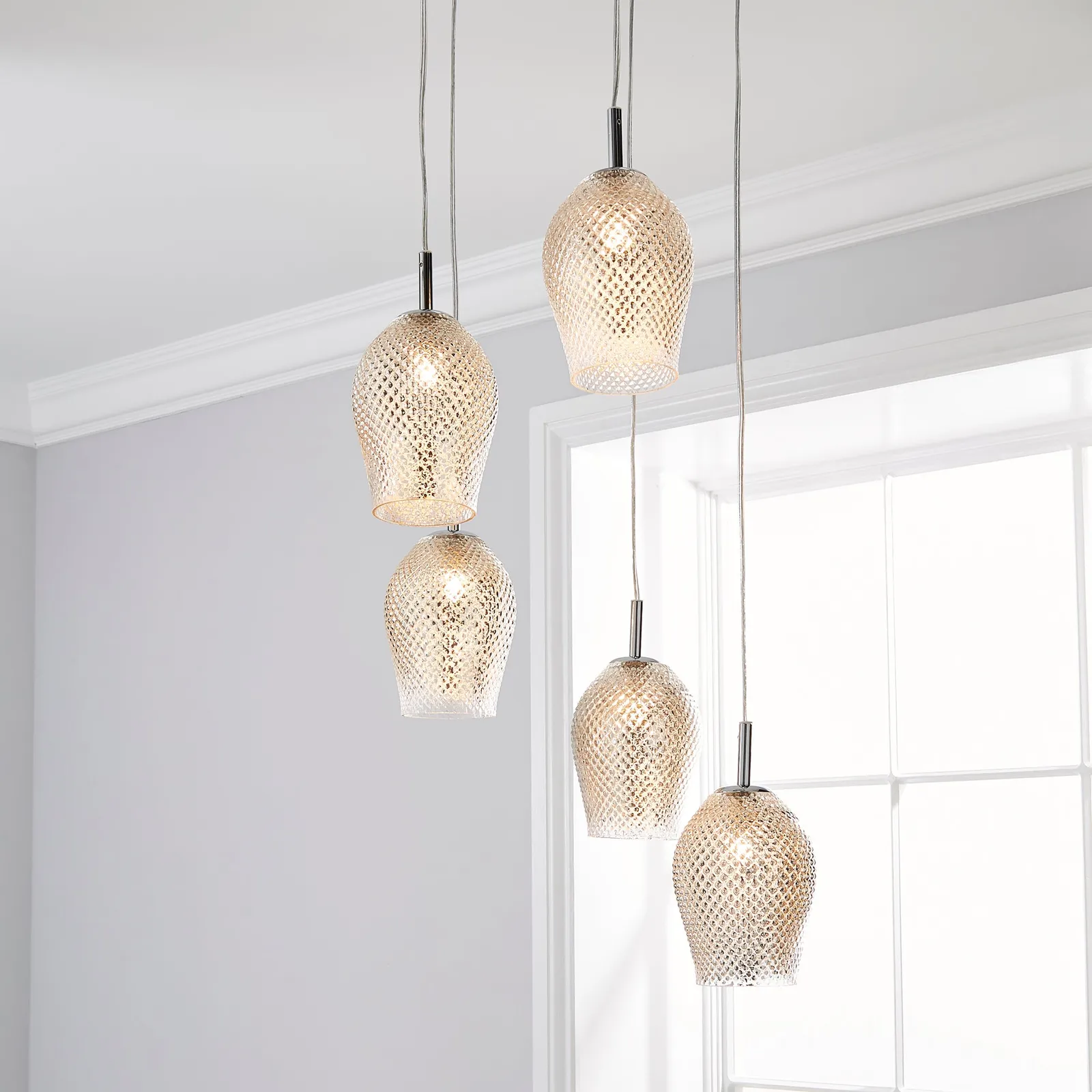 Kylee Mercury Glass 5 Light Cluster Ceiling Fitting Silver