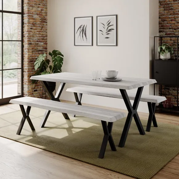Ezra II 6 Seater Rectangular Dining Table with 2 Benches 1