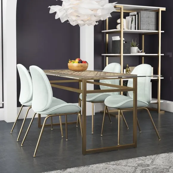 Cosmo Living Juliette 6 Seater Rectangle Dining Table, Glass Top & Brass Legs 2