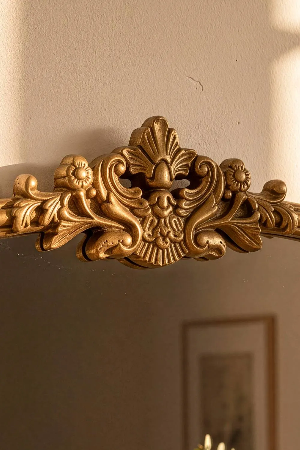 Dibor Gold Floral Crest Overmantel Wall Mirror, 91cm x 61cm 4