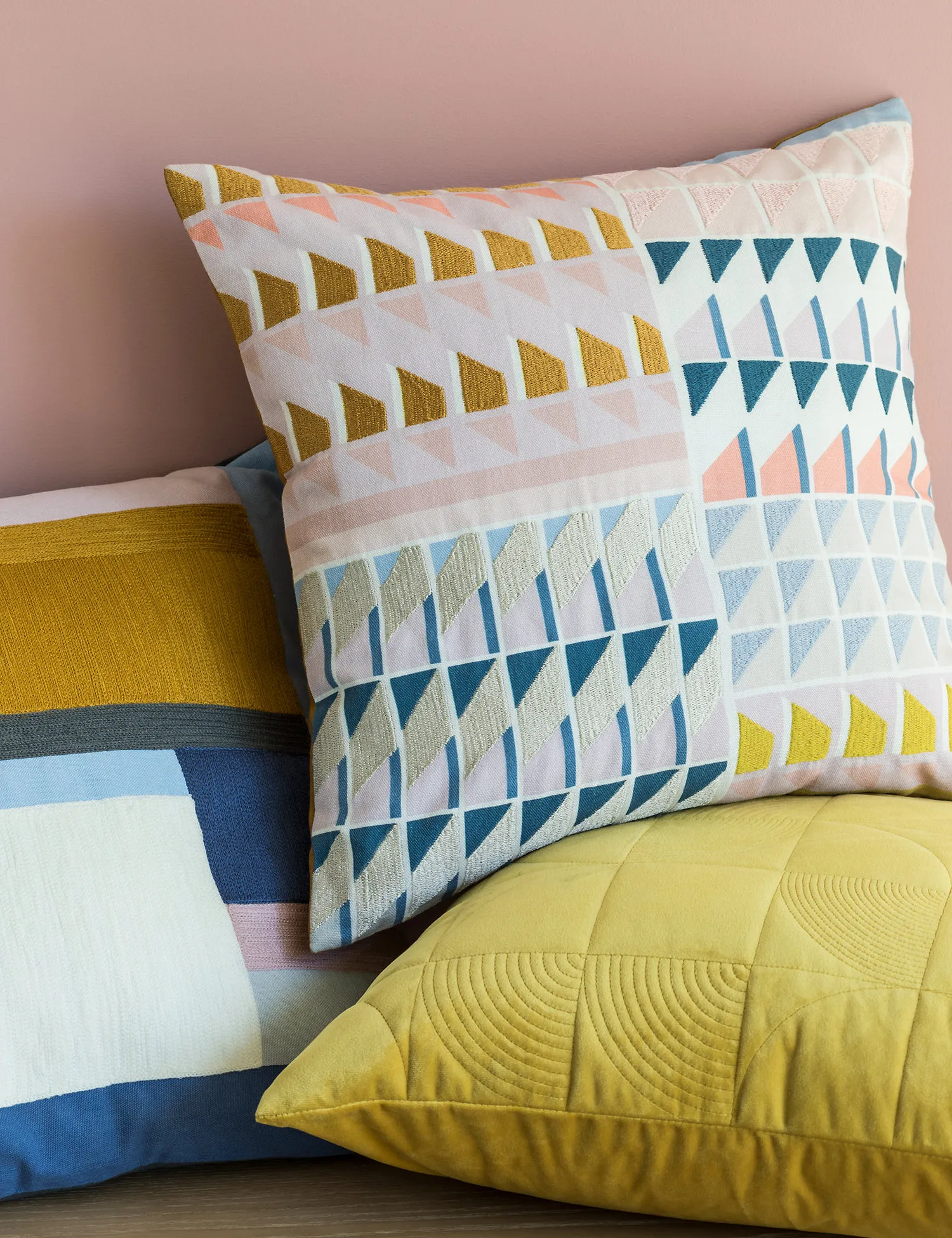 M&S Colour Block Embroidered Cushion