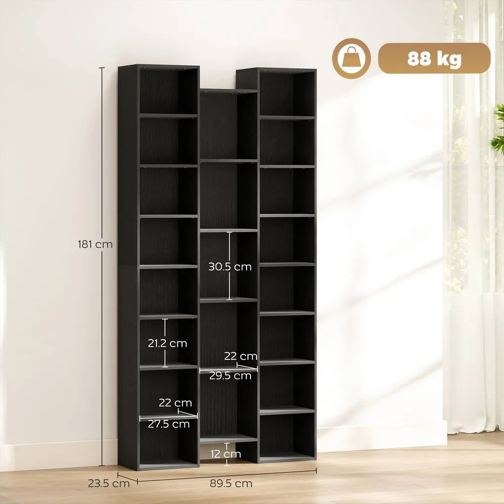 HOMCOM Tall Bookshelf with 21 Compartments & 10 Adjustable Shelves in Black 3