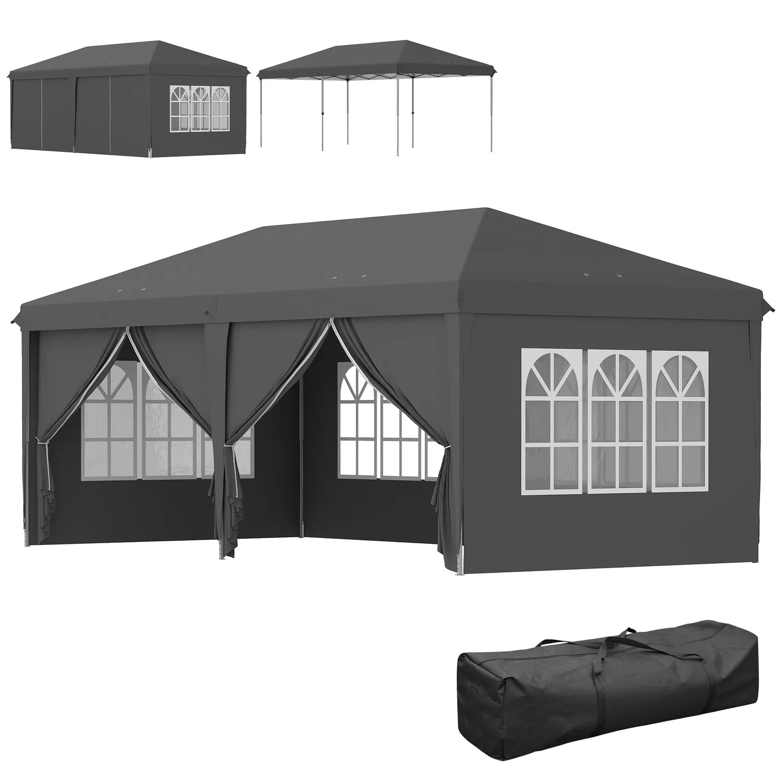 OUTSUNNY 3 x 6 m Pop Up Gazebo with Sides & Windows in Grey 2