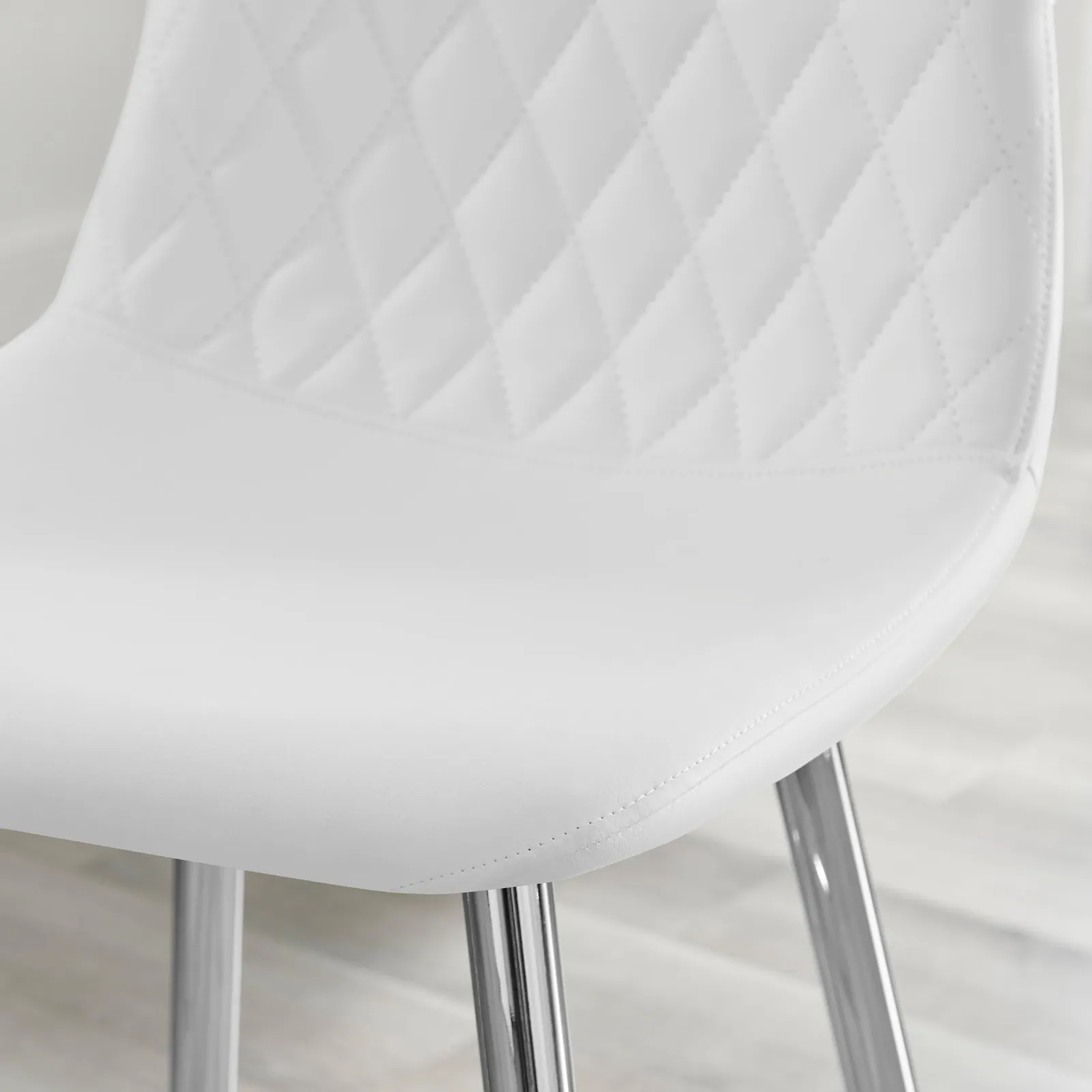 FurnitureboxUK Corona Set of 2 Counter Stools - Faux Leather Counter Stools With Silver Legs - Kitchen Island Stool in White 3