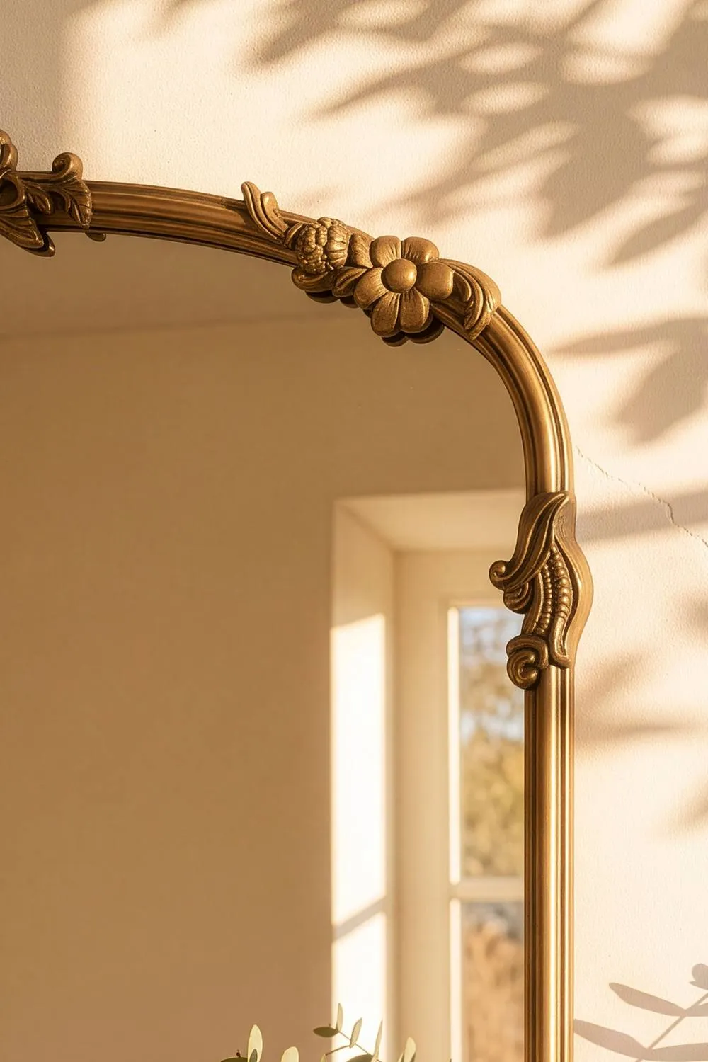 Dibor Gold Floral Crest Overmantel Wall Mirror, 91cm x 61cm 3