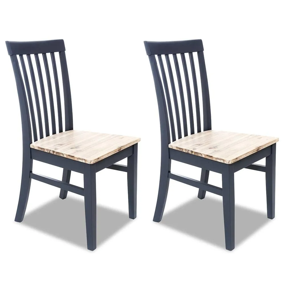 Statement Furniture Florence Highback Wooden Seat Chairs Set of 2 in Navy