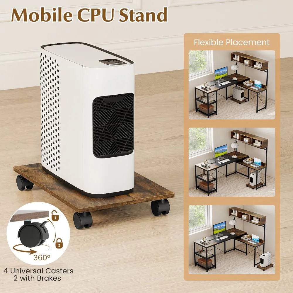 Costway L-Shaped Computer Desk Reversible Corner Workstation w/ Storage Hutch in Dark Brown 6