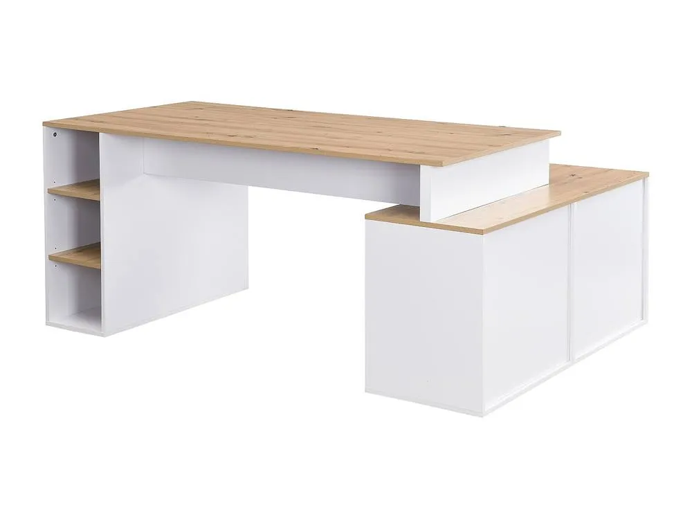 Vente-unique Corner Desk With Storage - MDF - White & Natural - ROMIARA in Light Oak 5