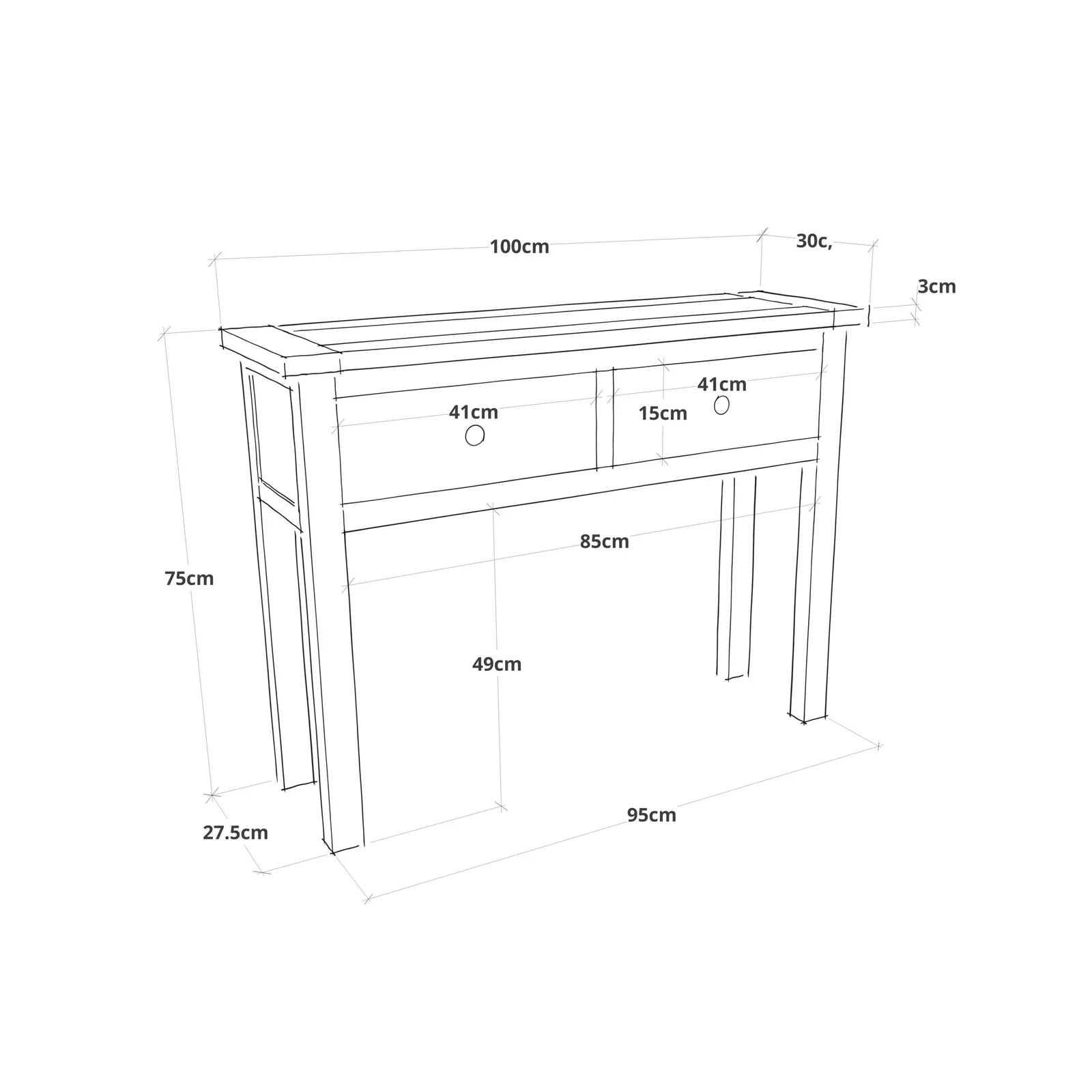 Cabinet Bits Lugo Waxed 2 Drawer Console Table Brass Knob in Light Brown 6