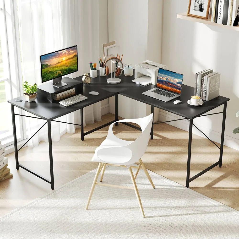 Costway L-Shaped Corner Computer Desk Reversible Study Writing Desk Workstation Home Office Laptop Table Grey 6