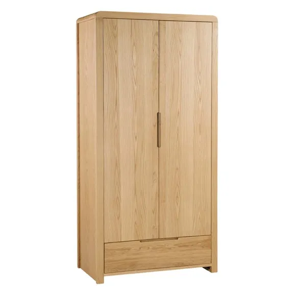 Curve Double 1 Drawer Wardrobe, Oak 2