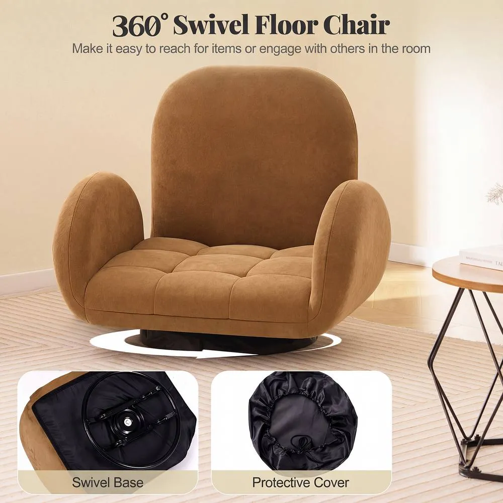 Costway Swivel Floor Chair Folding Gaming Chair Lazy Sofa Lounge Recliner in Brown 6