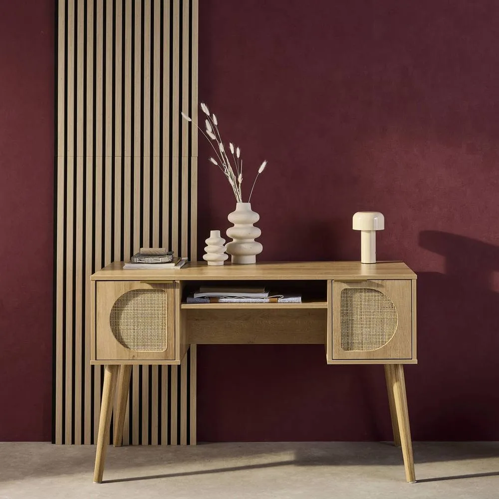 sweeek 2-drawer wooden & cane effect desk in Beige 3
