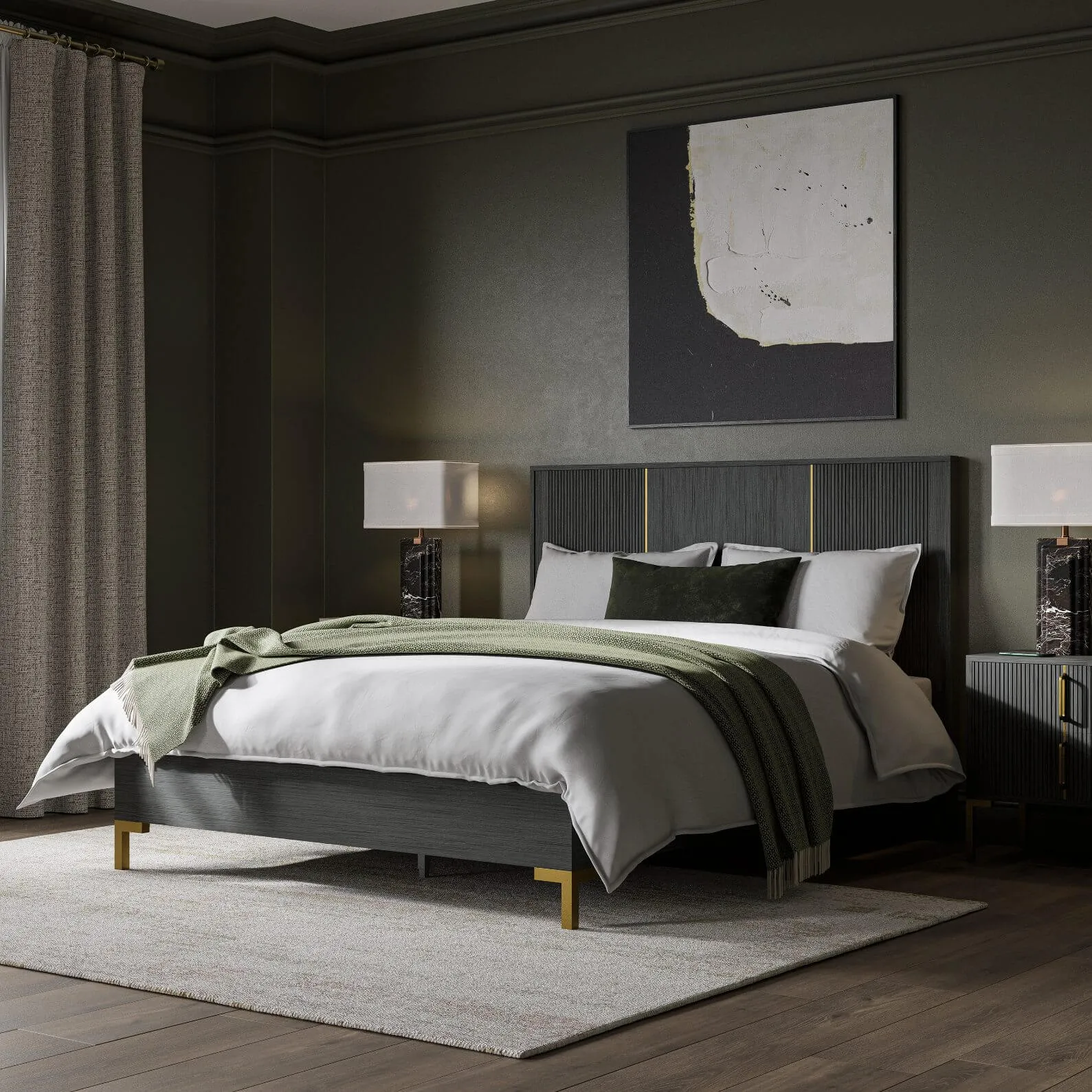 Camber Bed, Charcoal Grey Wood, Super King