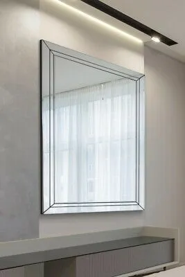 MirrorOutlet Cranbury All Glass Double-Edged Venetian Wall Mirror 144 x 115.5 CM in Silver
