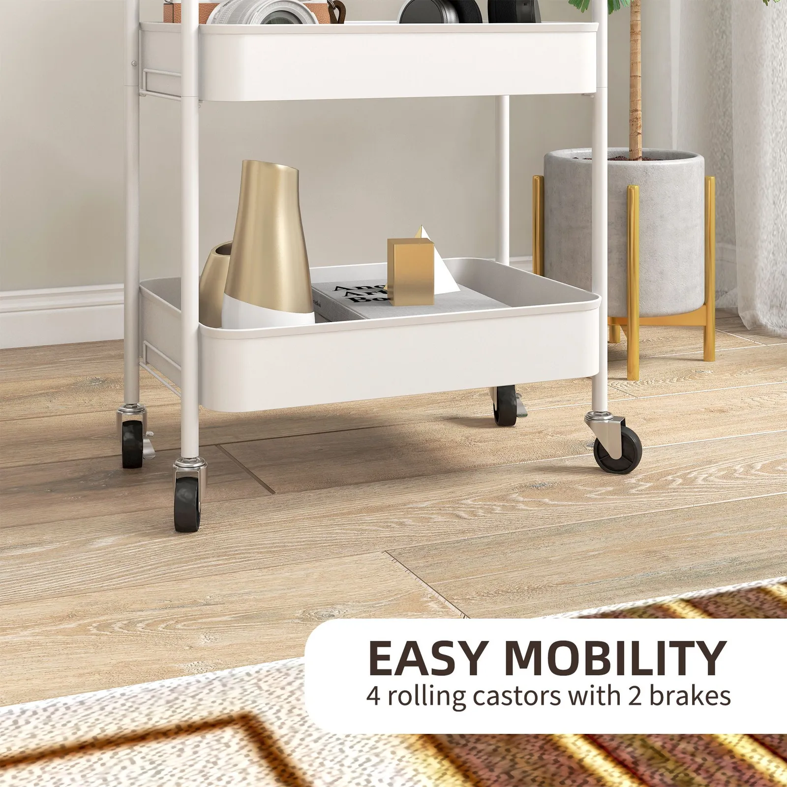 HOMCOM 3 Tier Rolling Utility Cart with 3 Mesh Basket, White 5