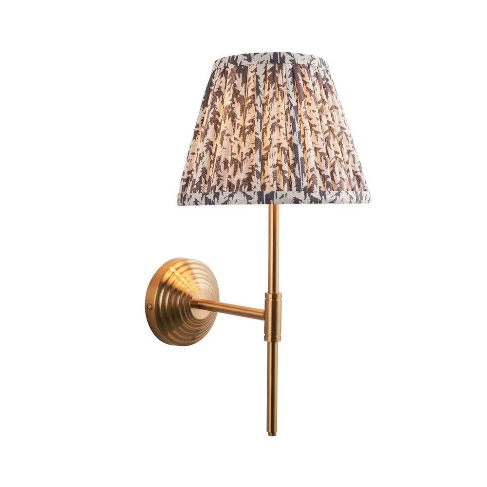 Netlighting Obelisk T Bar Wall Light Grey Fabric Leaf Shade 20cm B22 in Gold