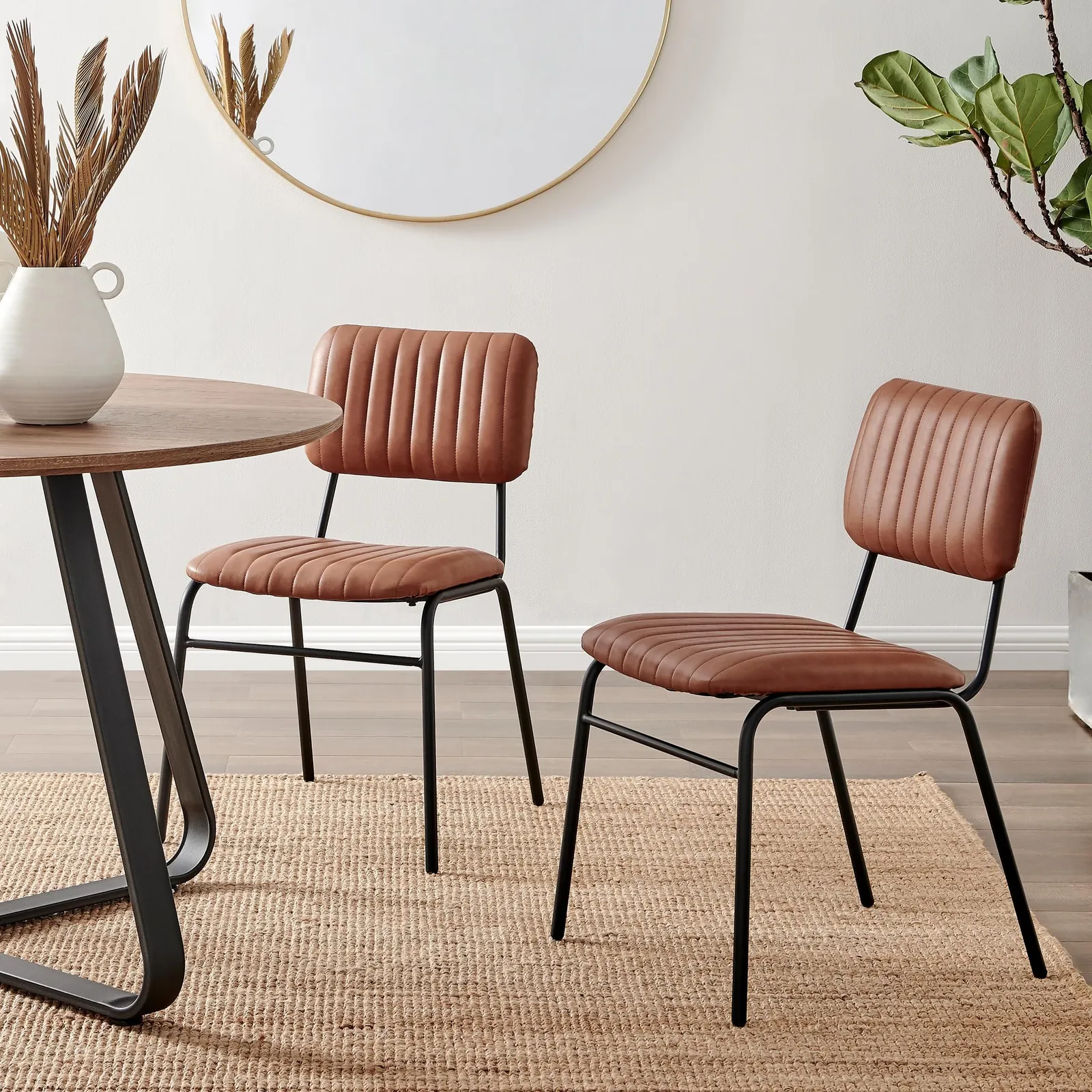 FurnitureboxUK Set of 2 Delta Faux Tan Leather Industrial Dining Chairs 2