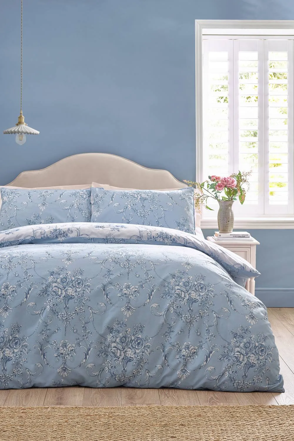 Catherine Lansfield 'Antoinette Damask' Reversible Duvet Cover Set in Blue 2