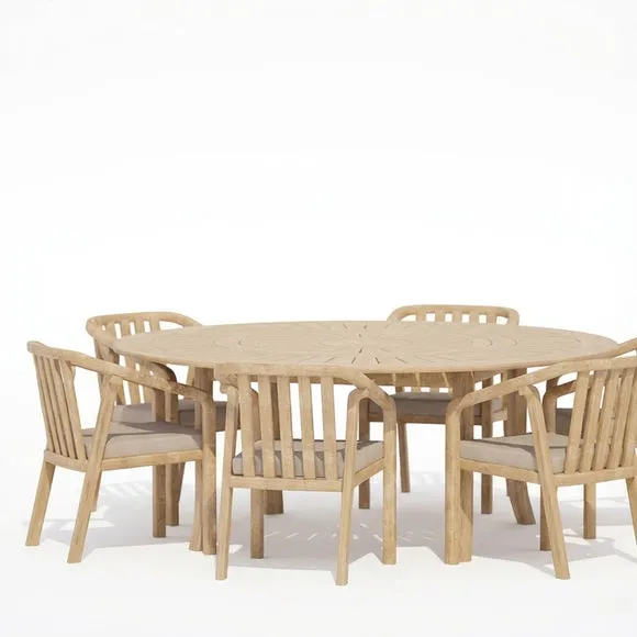 Maris 6 Seater Round Garden Dining Set With 6 Riven Chairs and Lazy Susan 2
