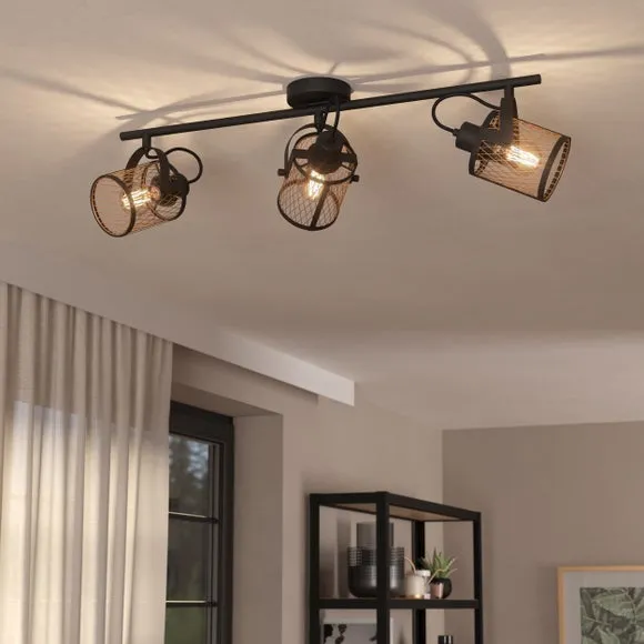 Return - EGLO Dellow Industrial 3 Light Adjustable Ceiling Wall Spotlight