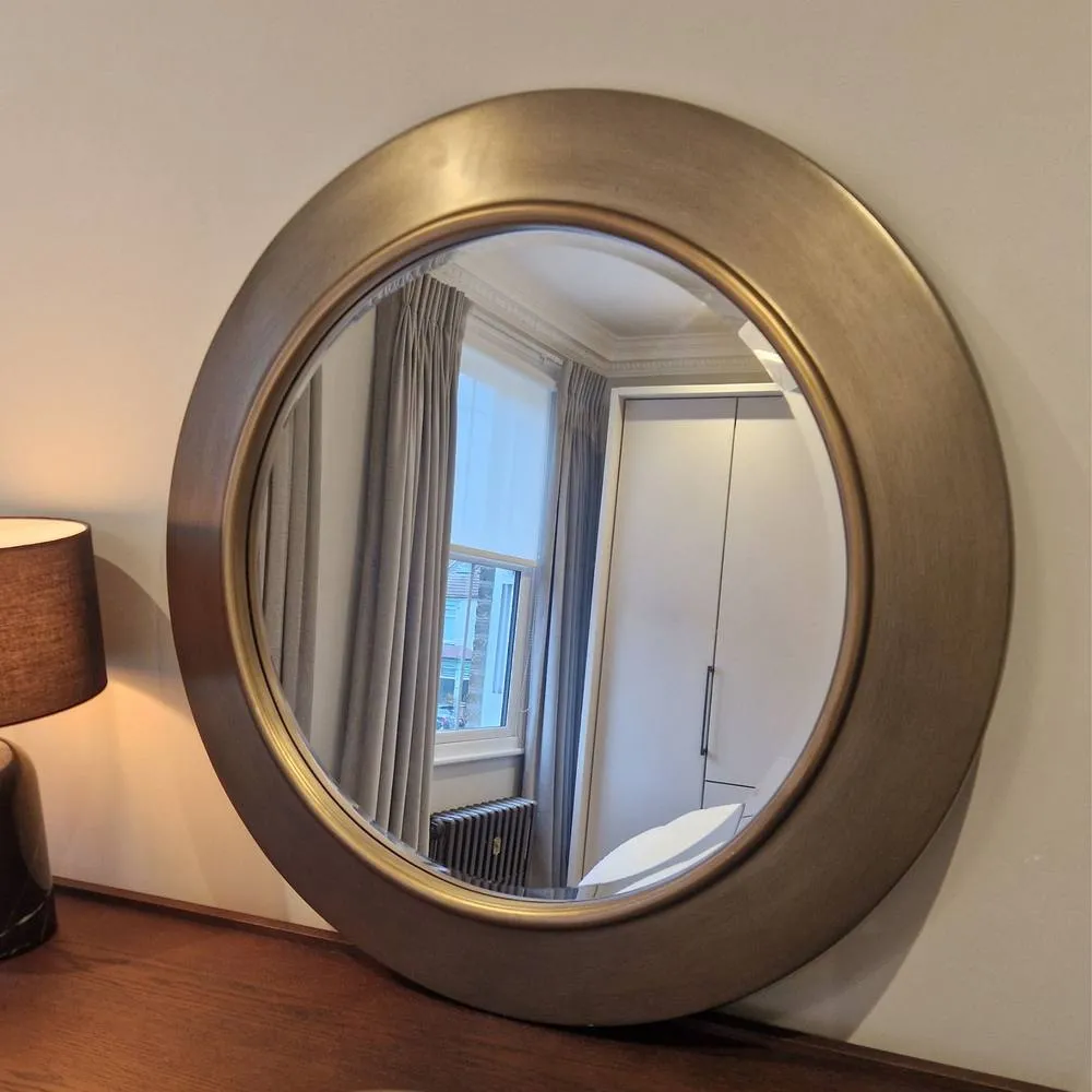 Yearn Mirrors Ava Pewter Round Bevelled Mirror Gold Trim in Metallic Gold 2