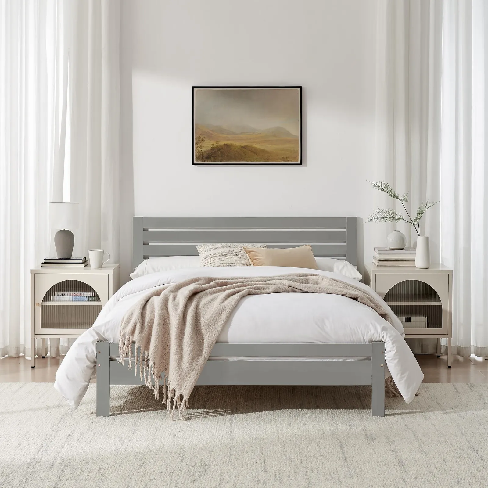 FurnitureboxUK Declan Solid Pine Double Bed Frame in Light Grey 2