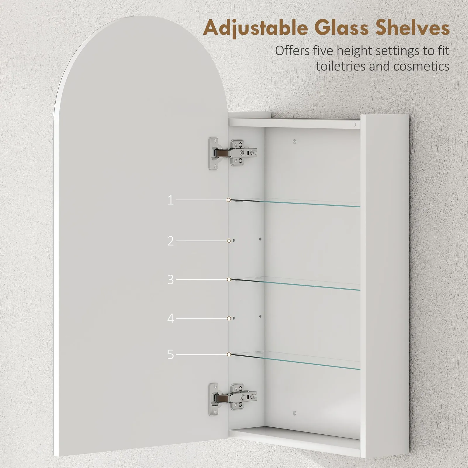 HOMCOM Bathroom Mirror Cabinet with Adjustable Glass Shelves in White 5