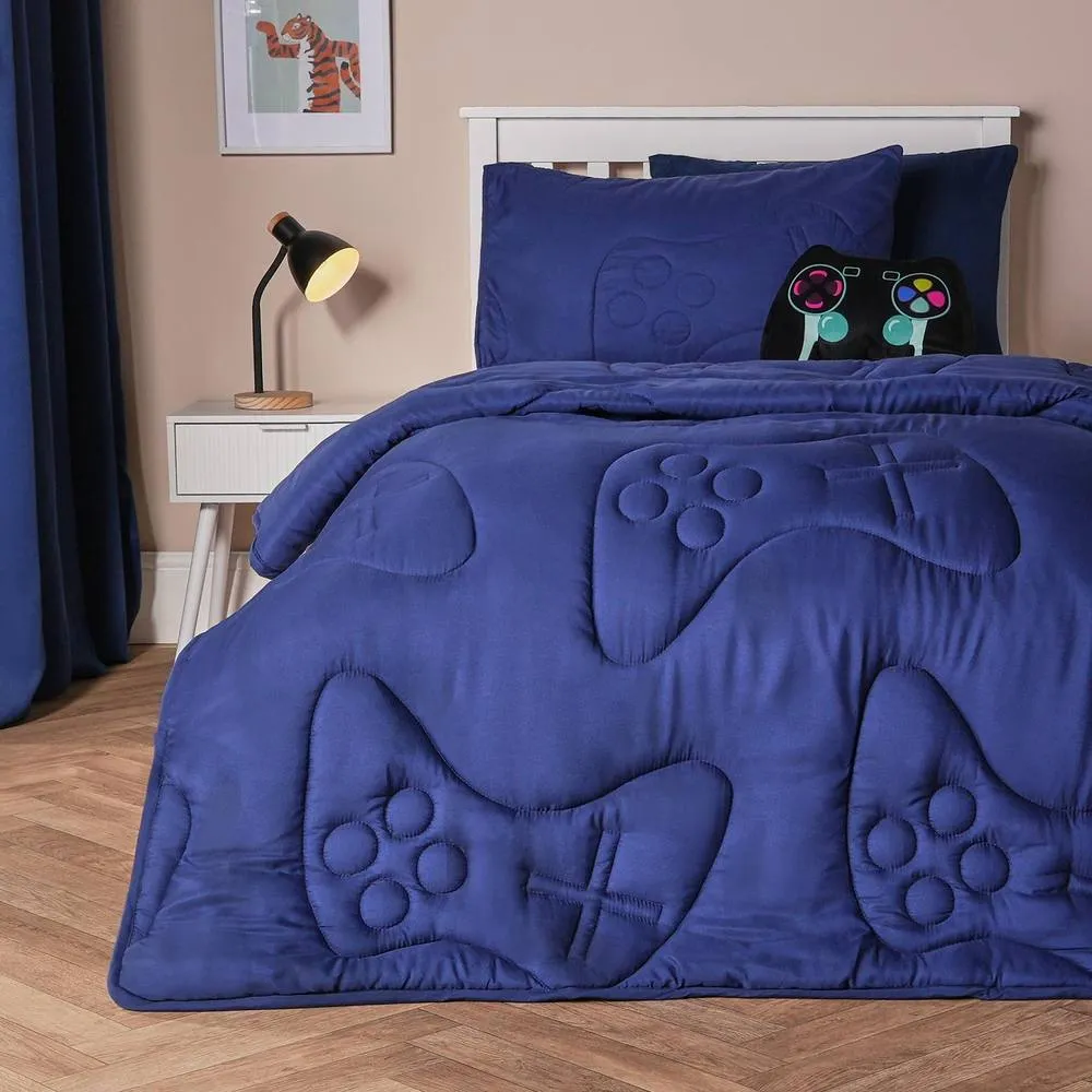 OHS Gaming Duvet Coverless Quilted 7.5 TOG Pillowcase Set Embossed in Navy