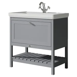 Bayswater Hartleigh Plummett Grey Traditional Freestanding Vanity Unit & 1 Tap Hole Traditional Recessed Basin - 800mm 2