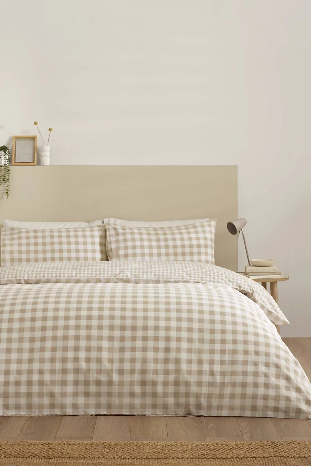 Catherine Lansfield 'Bamford Gingham Check' Reversible Duvet Cover Set in Natural 2