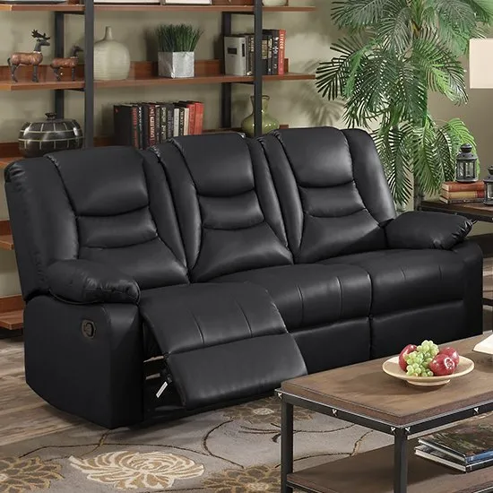 Gruis LeatherGel And PU Recliner 3 Seater Sofa In Black