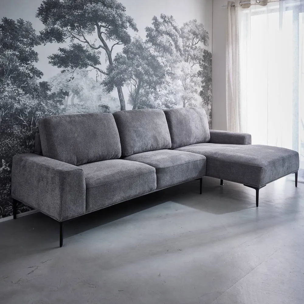 sweeek 3-seater Corner Sofa In Fabric & Metal Right-hand Corner in Dark Grey