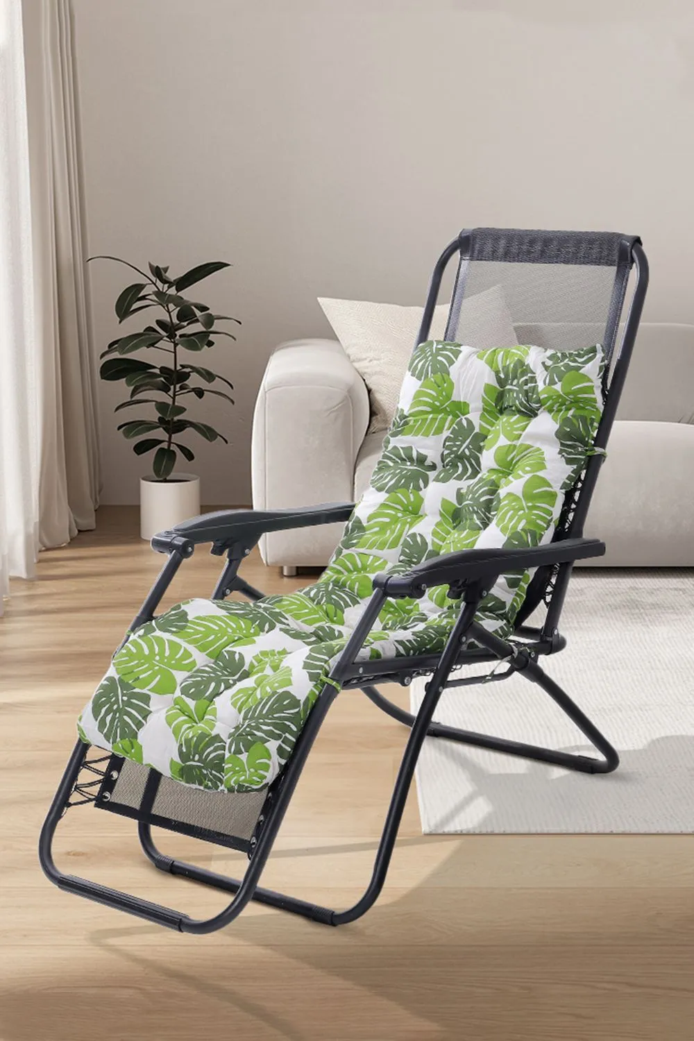 Living and Home 160cm L x 50cm W Banana Leaf Print Button Tufted Lounge Cushion Beach Chair Seat Cushion in Green