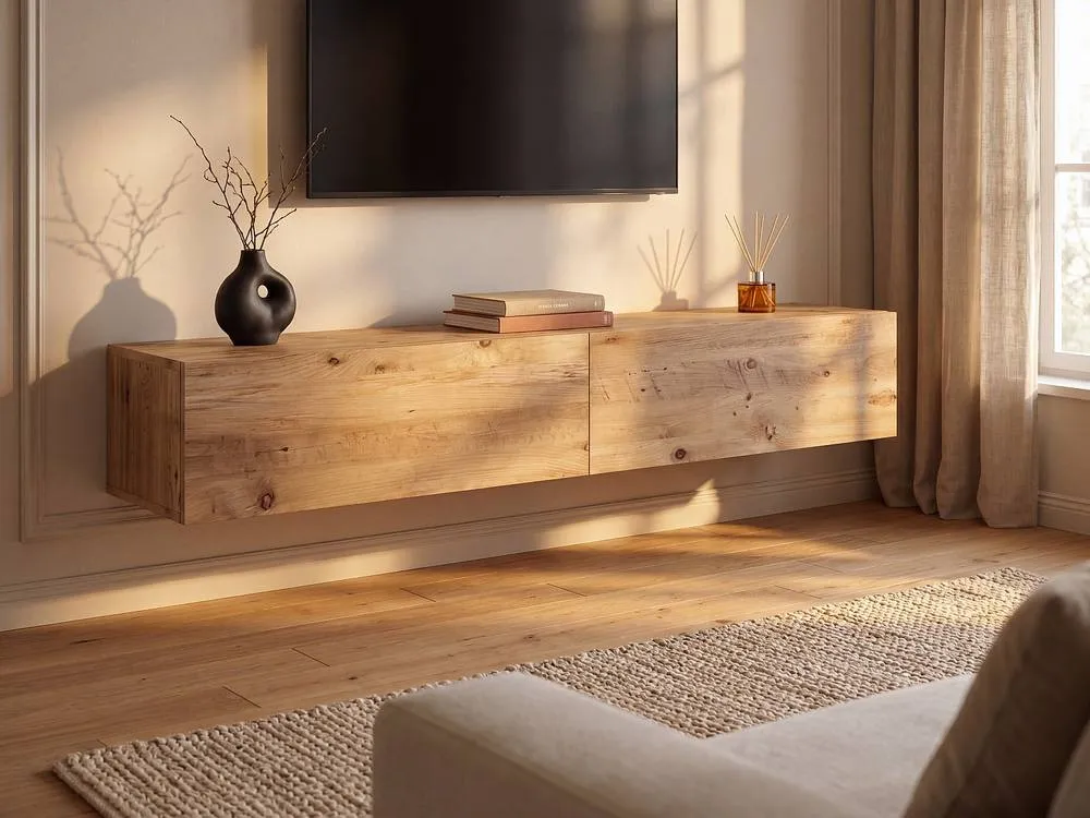 Vente-unique 2 - Door Wall - Mounted TV Unit - Light Natural - AUBEPINA in Light Oak