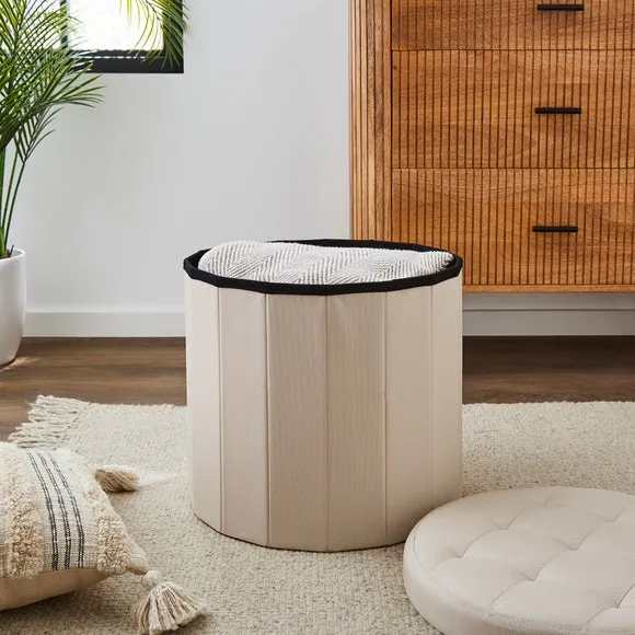 Faux Linen Round Ottoman 3