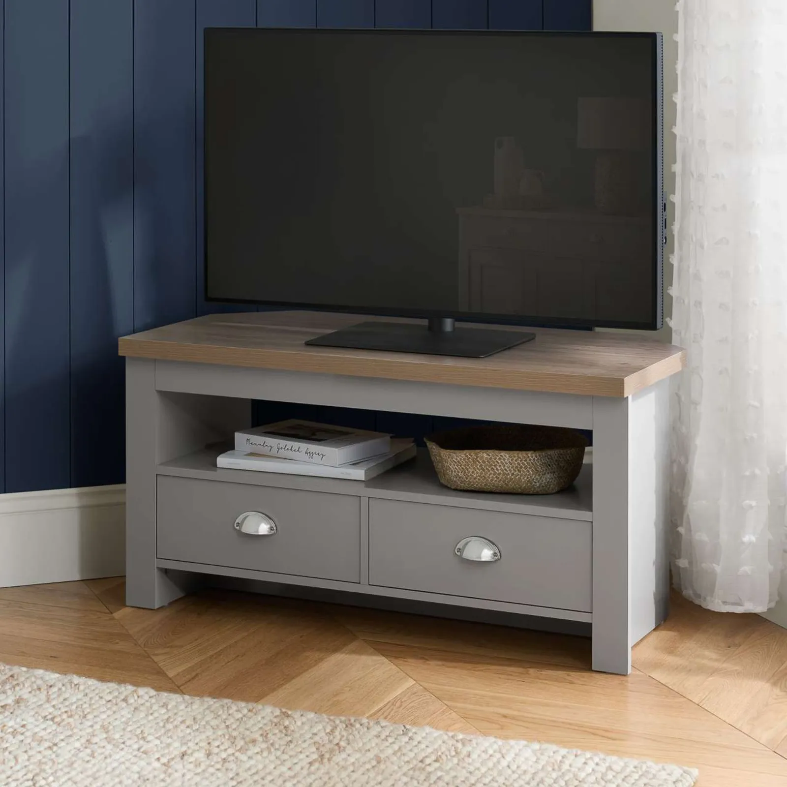 Birlea Corner TV Unit Cream Highgate Entertainment & Oak Farmhouse Shabby Chic in Grey