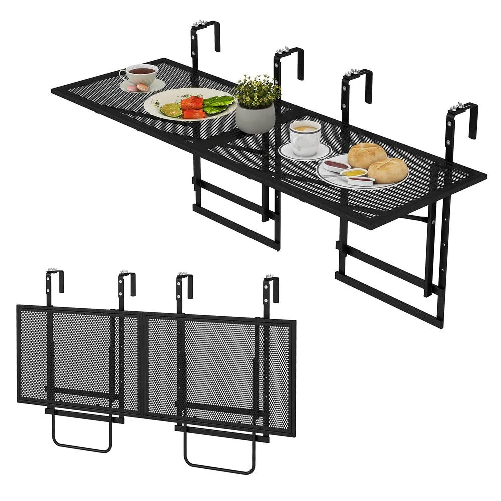 Costway Set of 2 Hanging Balcony Table with 5-Level Adjustable Height in Black
