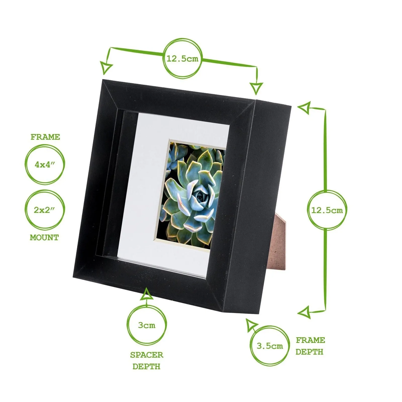 Nicola Spring 3D Box Photo Frame - 4 x 4" with 2 x 2" Mount - Black Mount in White 4