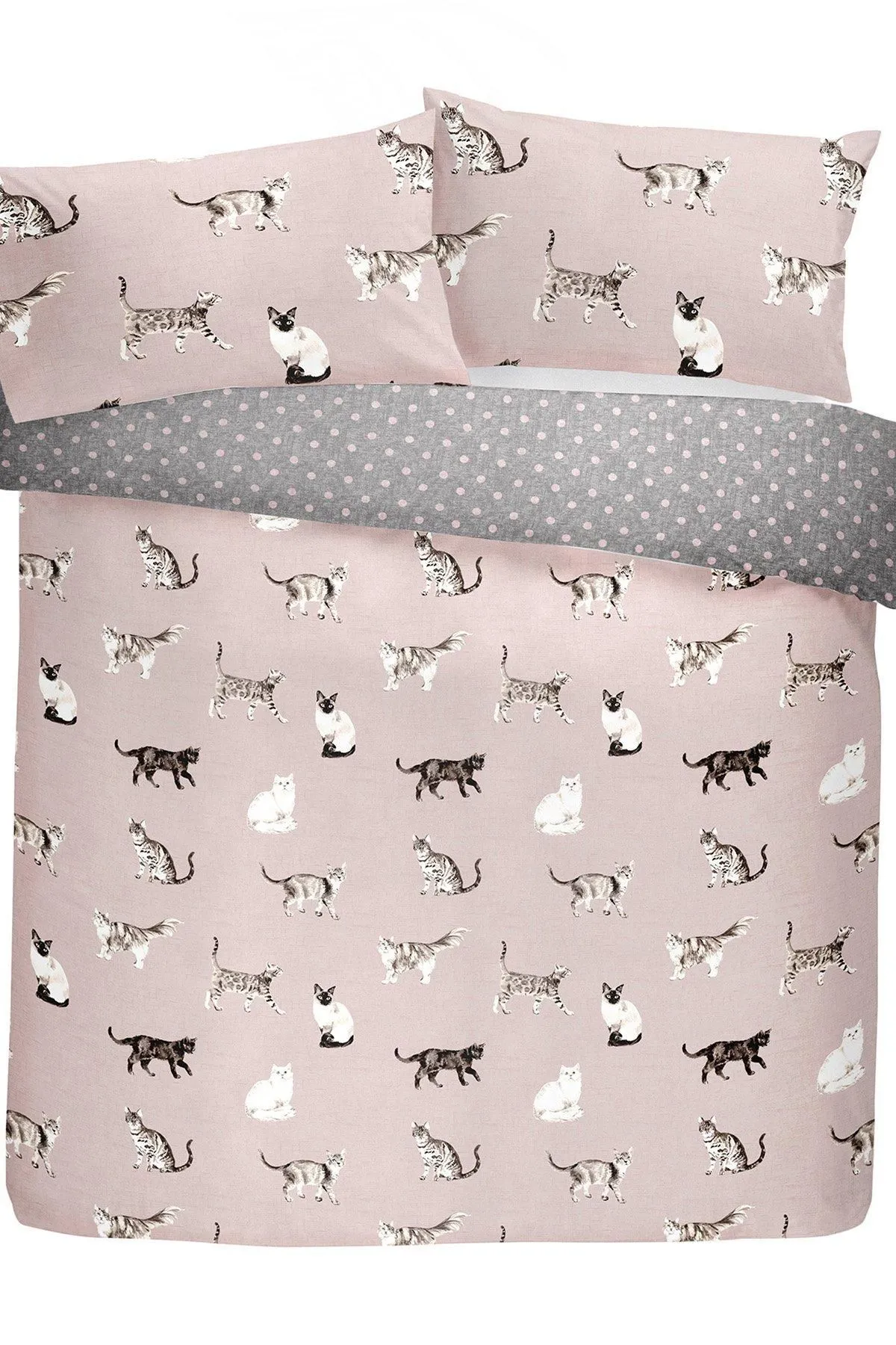 Fusion 'Cats' Luscious Hand Drawn Cat Print Duvet Cover Set in Rose 4