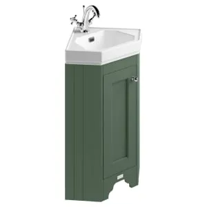 Bayswater Victrion Hunter Green Corner Traditional Freestanding Vanity Unit & White Recessed Basin - 595mm